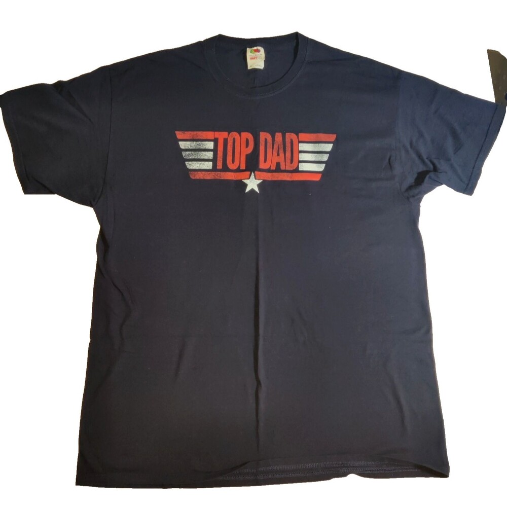 Mens "Top Dad" Top Gun XL Dark Navy Fruit of the Loom 100% Cotton Tee